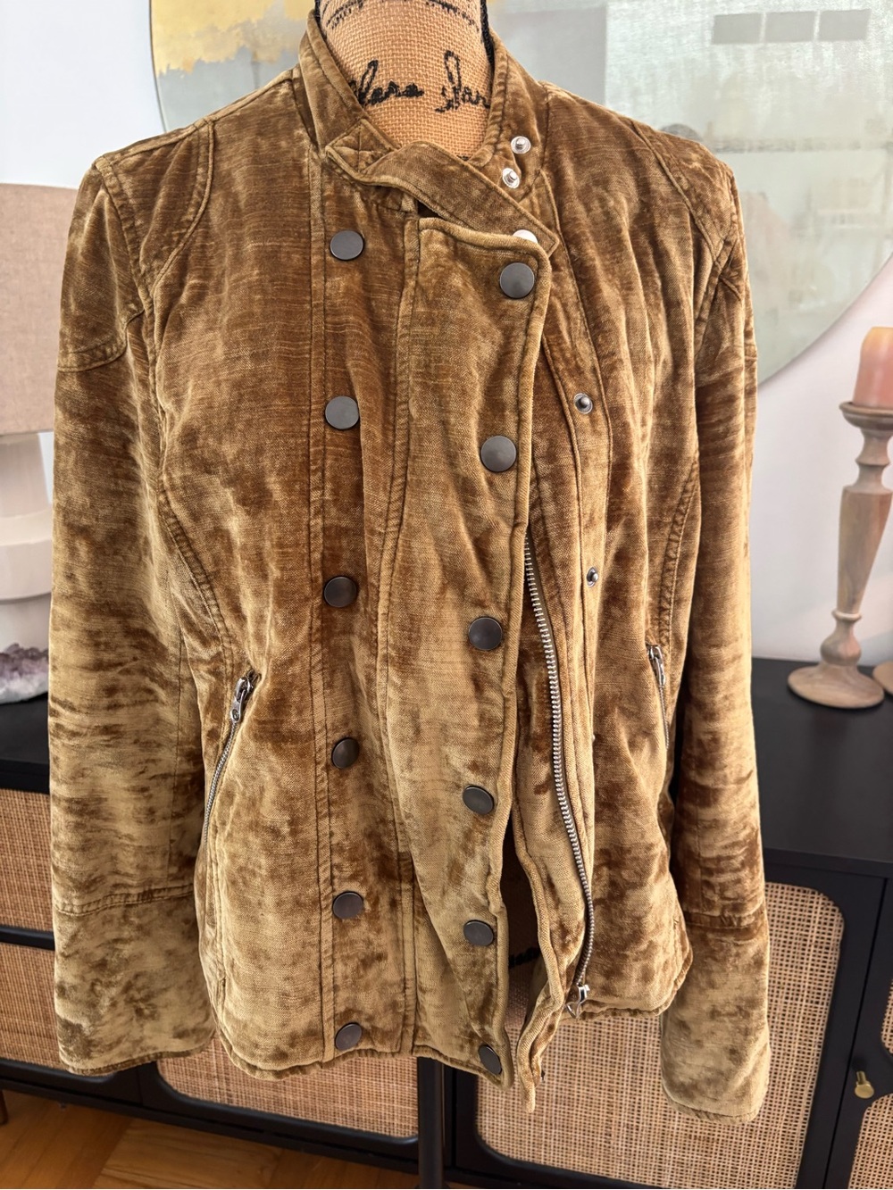 Free People Golden Brown Velvet Moto Bomber Jacket - Picture 6 of 9